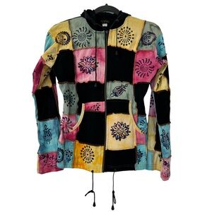 Topaz y2k Hippie Tie Dye Fairy Patchwork Boho Forest Nymph Zip Up Hoodie  Size M